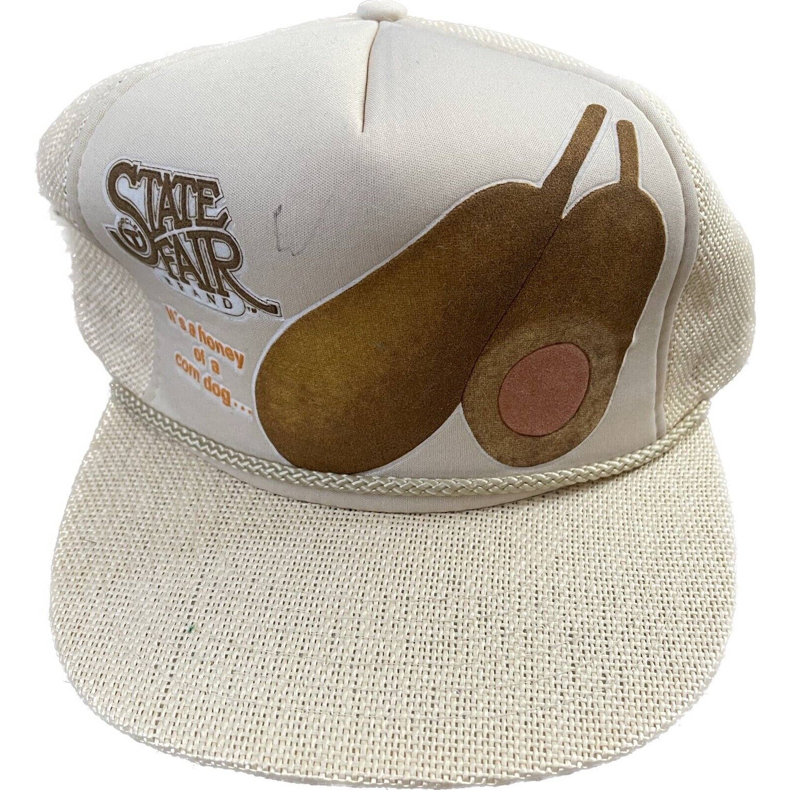 Vintage State Fair Corndogs Straw Woven Snapback Nwot Vtg